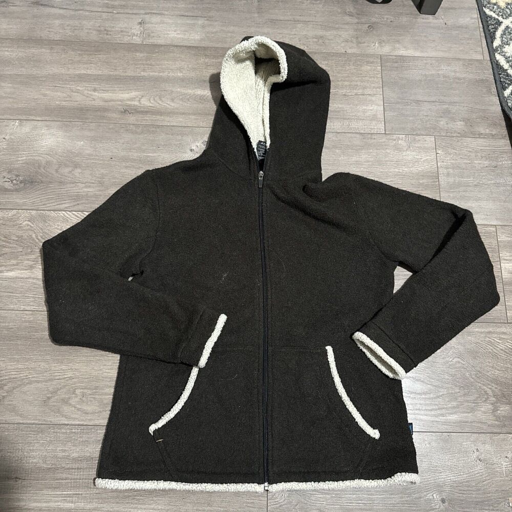 Kuhl Womens L Alfpaca Fleece Taupe Brown Hooded Full Zip Sweater Jacket